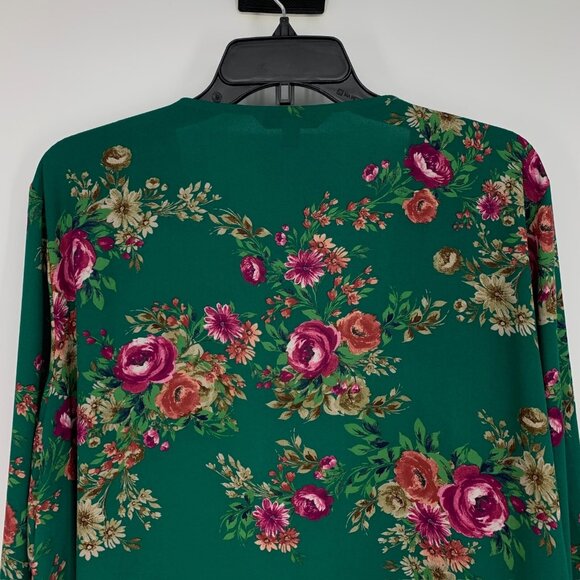 Pioneer Kimono Green Floral Print Embroidered Open Front - Picture 9 of 10